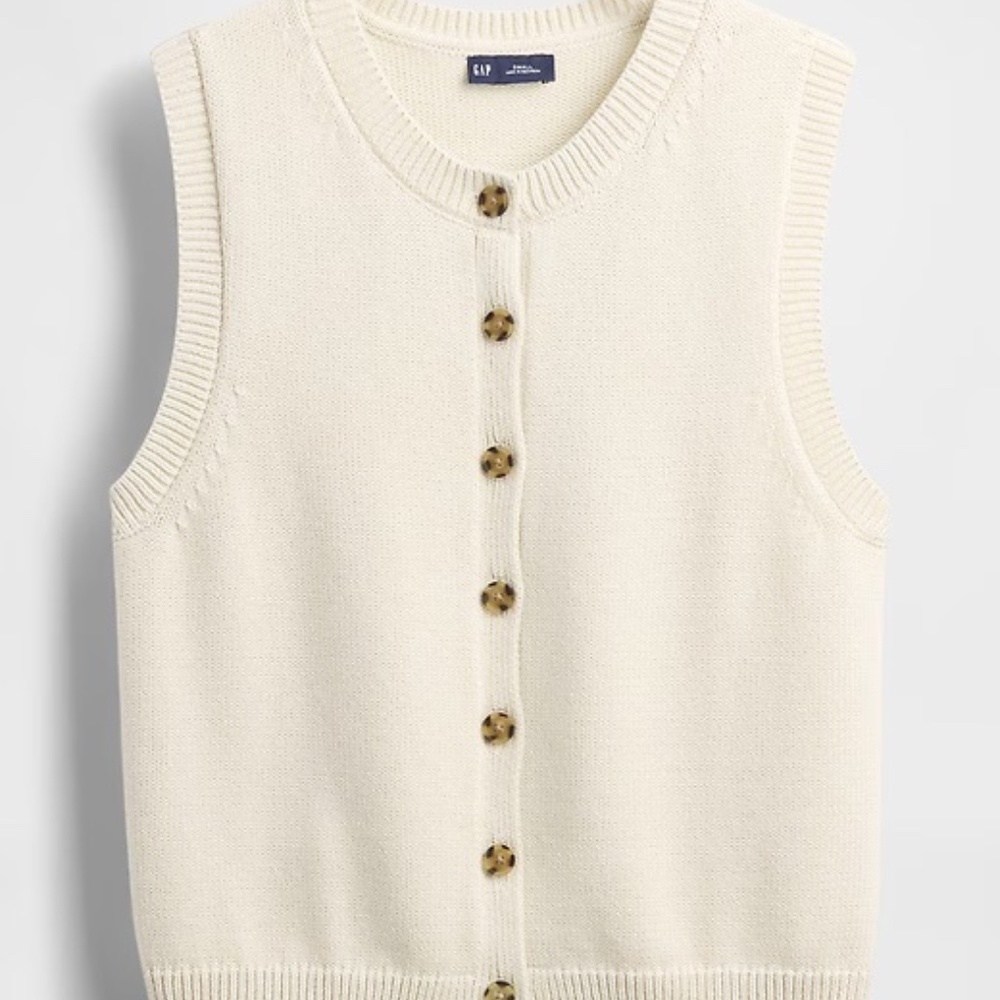 GAP Cropped Sleeveless Button Down Cardigan Sweater Vest in Cream White - Picture 6 of 7